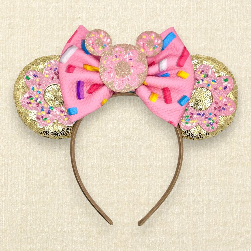 Gold Sequin Mickey Sprinkle Donut Minnie Ears | Disney-Inspired Mouse Ears